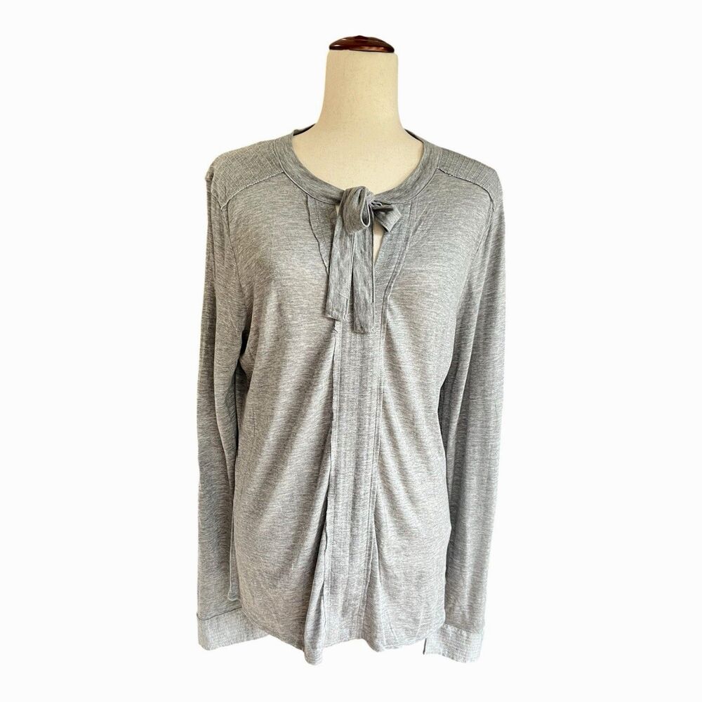 Calvin Klein Jeans 100% Modal Gray Long Sleeve Tie Front Stretch Knit Top XL